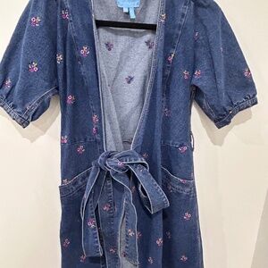 Draper James Denim Embroidered Coat Cardigan.